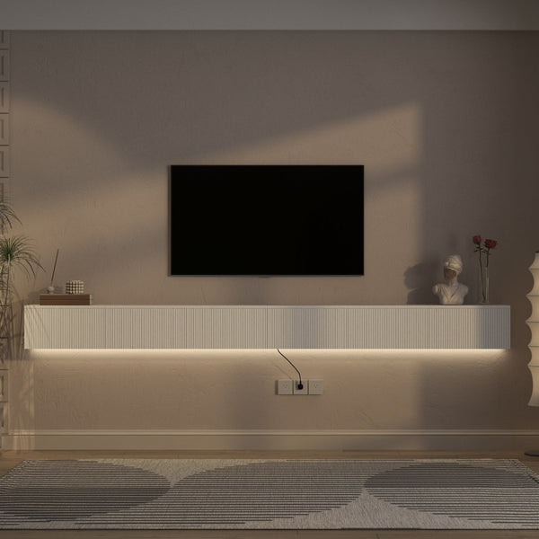 English Elm Floating Wall Mounted Tv Stand with Rgb Led Backlighting for Large Screen Living Rooms White W1321P511654