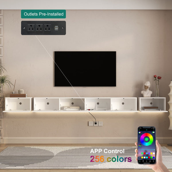 English Elm Floating Wall Mounted Tv Stand with Rgb Led Backlighting for Large Screen Living Rooms White W1321P511654