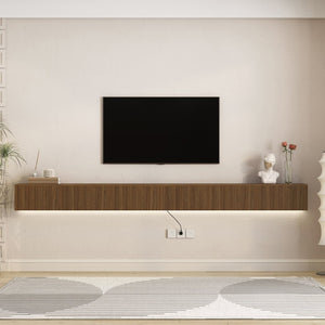 English Elm Floating Wall Mounted Tv Stand with Rgb Led Backlighting for Large Screen Living Rooms W1321P511674