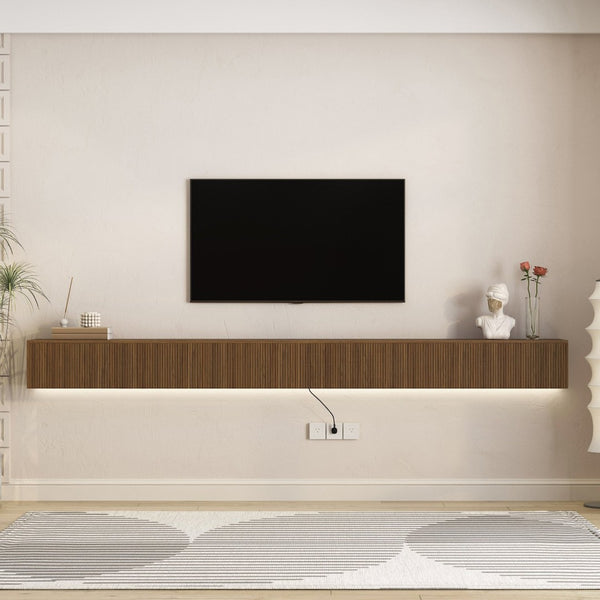 English Elm Floating Wall Mounted Tv Stand with Rgb Led Backlighting for Large Screen Living Rooms W1321P511674