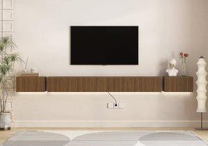 English Elm Floating Wall Mounted Tv Stand with Rgb Led Backlighting for Large Screen Living Rooms W1321P511674