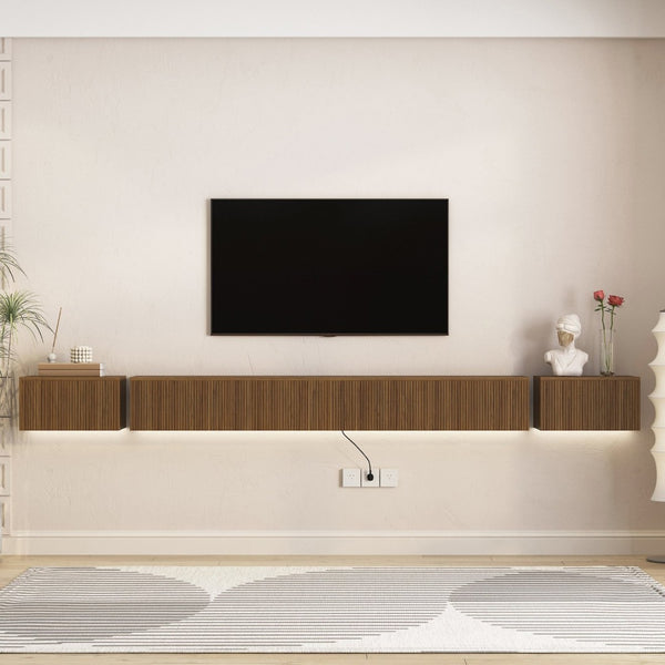 English Elm Floating Wall Mounted Tv Stand with Rgb Led Backlighting for Large Screen Living Rooms W1321P511674