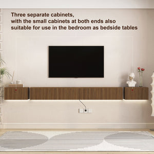 English Elm Floating Wall Mounted Tv Stand with Rgb Led Backlighting for Large Screen Living Rooms W1321P511674