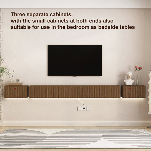 English Elm Floating Wall Mounted Tv Stand with Rgb Led Backlighting for Large Screen Living Rooms W1321P511674
