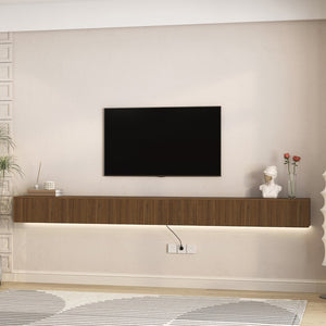 English Elm Floating Wall Mounted Tv Stand with Rgb Led Backlighting for Large Screen Living Rooms W1321P511674