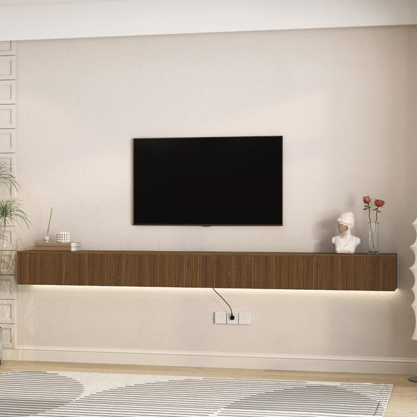 English Elm Floating Wall Mounted Tv Stand with Rgb Led Backlighting for Large Screen Living Rooms W1321P511674