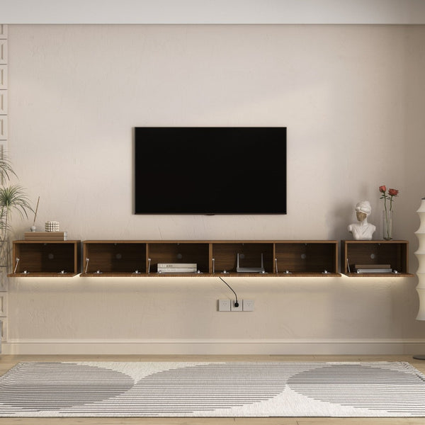 English Elm Floating Wall Mounted Tv Stand with Rgb Led Backlighting for Large Screen Living Rooms W1321P511674