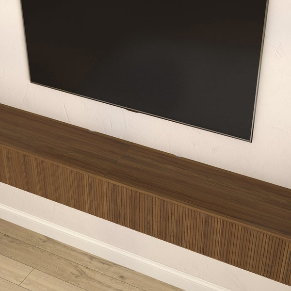 English Elm Floating Wall Mounted Tv Stand with Rgb Led Backlighting for Large Screen Living Rooms W1321P511674