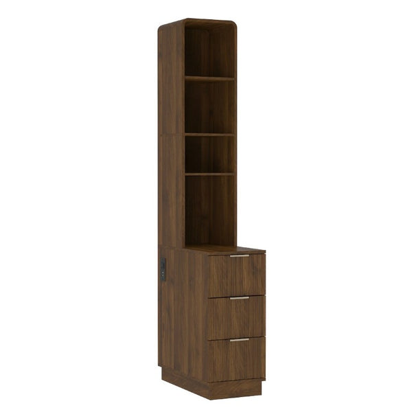 English Elm Storage Cabinet Tall Walnut Corner Bookcase with Open Shelves and Three Side Drawers W1321P542776