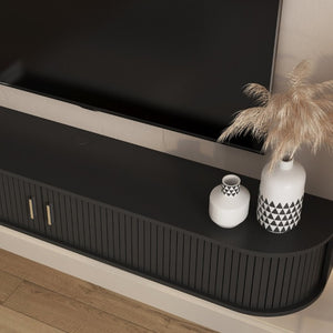 English Elm Floating Wall Mounted Media Console Mid Century Wood Cabinet with LED Backlight W1321P557528