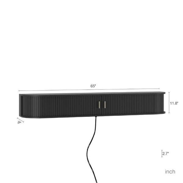 English Elm Floating Wall Mounted Media Console Mid Century Wood Cabinet with LED Backlight W1321P557528