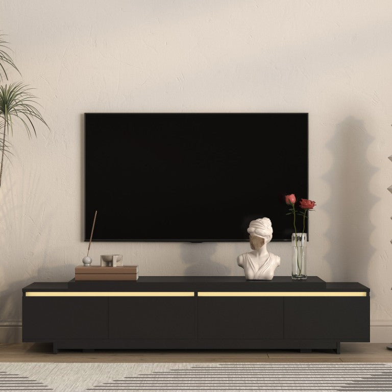 English Elm Modern Low Profile Media Console with RGB LED Base Lighting and Enclosed Storage W1321P596631