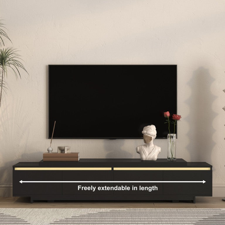English Elm Modern Low Profile Media Console with RGB LED Base Lighting and Enclosed Storage W1321P596631