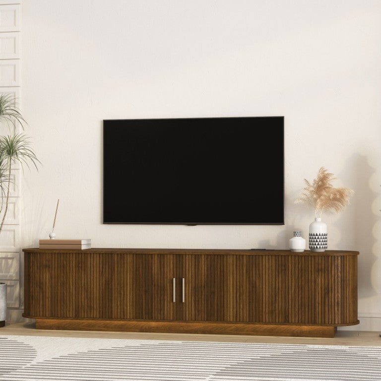 English Elm Modern LED Media Cabinet with Ample Storage for Living Room and Bedroom Decor Brown W1321P605679