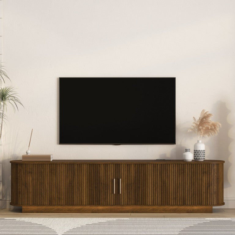 English Elm Modern LED Media Cabinet with Ample Storage for Living Room and Bedroom Decor Brown W1321P605679