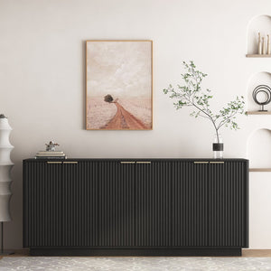 English Elm Modern Fluted Buffet Sideboard with Adjustable Interior Shelving for Dining or Bar Black W1321S00058