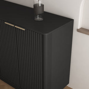English Elm Modern Fluted Buffet Sideboard with Adjustable Interior Shelving for Dining or Bar Black W1321S00058