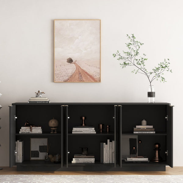 English Elm Modern Fluted Buffet Sideboard with Adjustable Interior Shelving for Dining or Bar Black W1321S00058