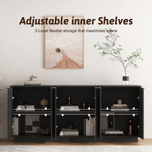 English Elm Modern Fluted Buffet Sideboard with Adjustable Interior Shelving for Dining or Bar Black W1321S00058
