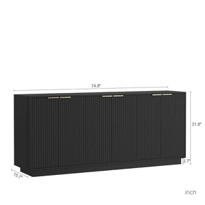 English Elm Modern Fluted Buffet Sideboard with Adjustable Interior Shelving for Dining or Bar Black W1321S00058