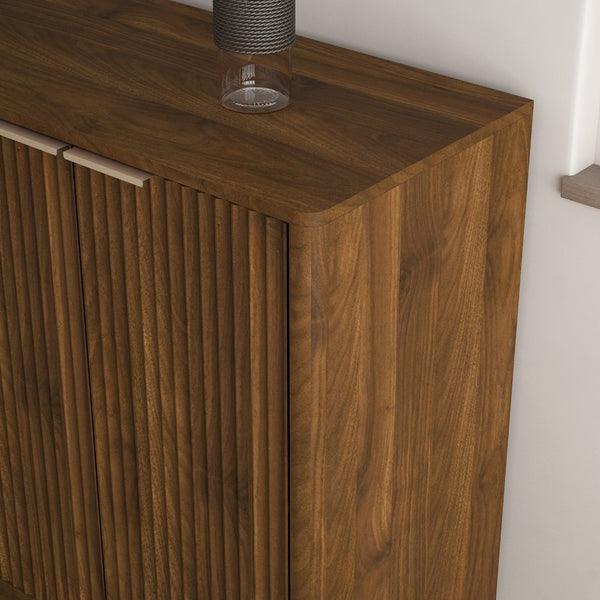 English Elm Modern Fluted Buffet Sideboard with Adjustable Interior Shelving for Dining or Bar Brown W1321S00059