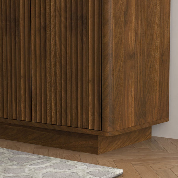 English Elm Modern Fluted Buffet Sideboard with Adjustable Interior Shelving for Dining or Bar Brown W1321S00059
