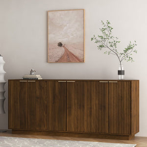 English Elm Modern Fluted Buffet Sideboard with Adjustable Interior Shelving for Dining or Bar Brown W1321S00059
