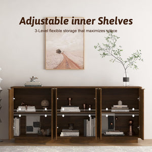 English Elm Modern Fluted Buffet Sideboard with Adjustable Interior Shelving for Dining or Bar Brown W1321S00059