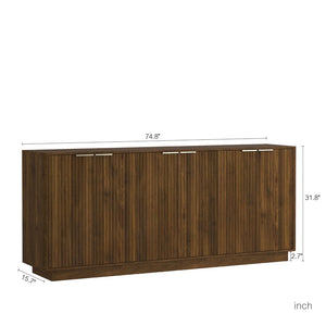 English Elm Modern Fluted Buffet Sideboard with Adjustable Interior Shelving for Dining or Bar Brown W1321S00059