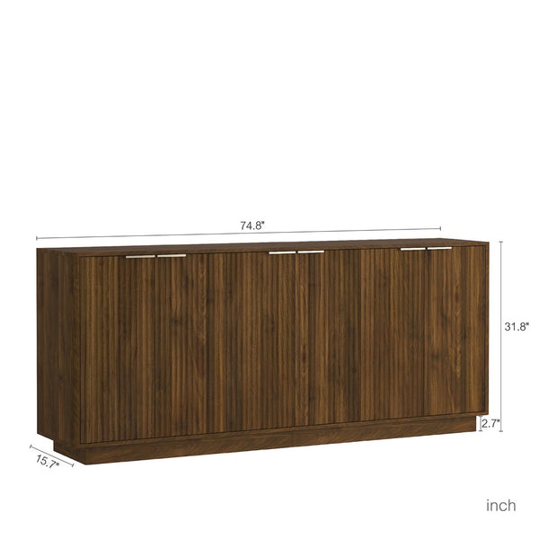 English Elm Modern Fluted Buffet Sideboard with Adjustable Interior Shelving for Dining or Bar Brown W1321S00059