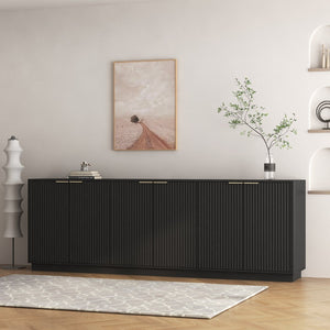English Elm Black Fluted Sideboard with Six Compartments for Dining Room or Living Space W1321S00060