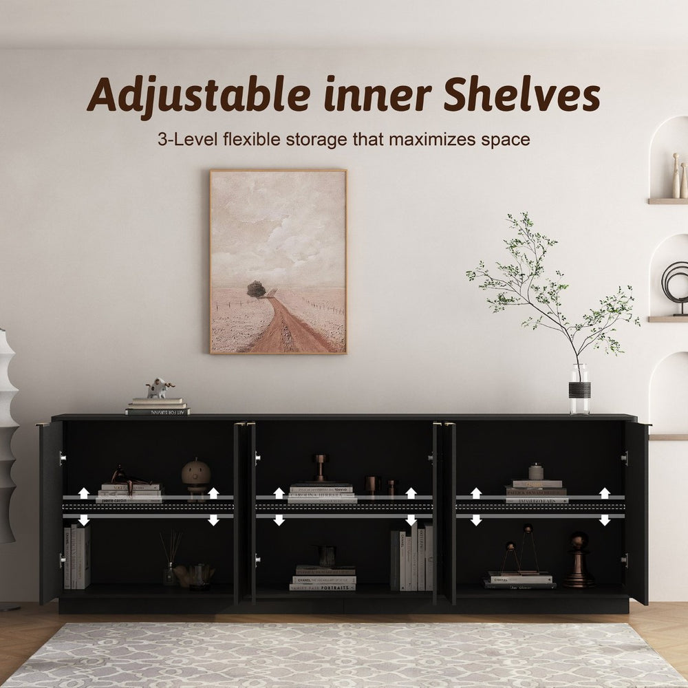 English Elm Black Fluted Sideboard with Six Compartments for Dining Room or Living Space W1321S00060