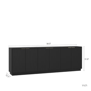 English Elm Black Fluted Sideboard with Six Compartments for Dining Room or Living Space W1321S00060