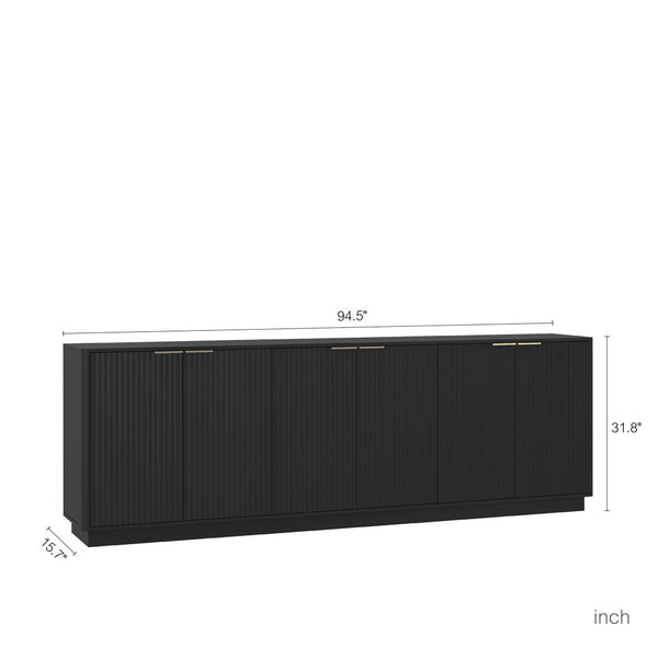 English Elm Black Fluted Sideboard with Six Compartments for Dining Room or Living Space W1321S00060