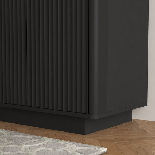 English Elm Black Fluted Sideboard with Six Compartments for Dining Room or Living Space W1321S00060