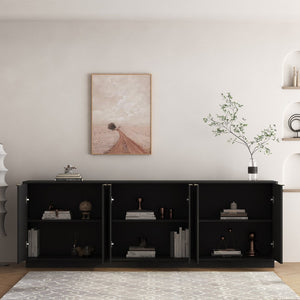 English Elm Black Fluted Sideboard with Six Compartments for Dining Room or Living Space W1321S00060