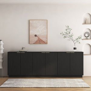 English Elm Black Fluted Sideboard with Six Compartments for Dining Room or Living Space W1321S00060