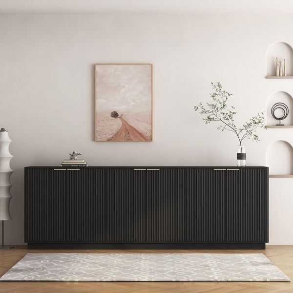 English Elm Black Fluted Sideboard with Six Compartments for Dining Room or Living Space W1321S00060