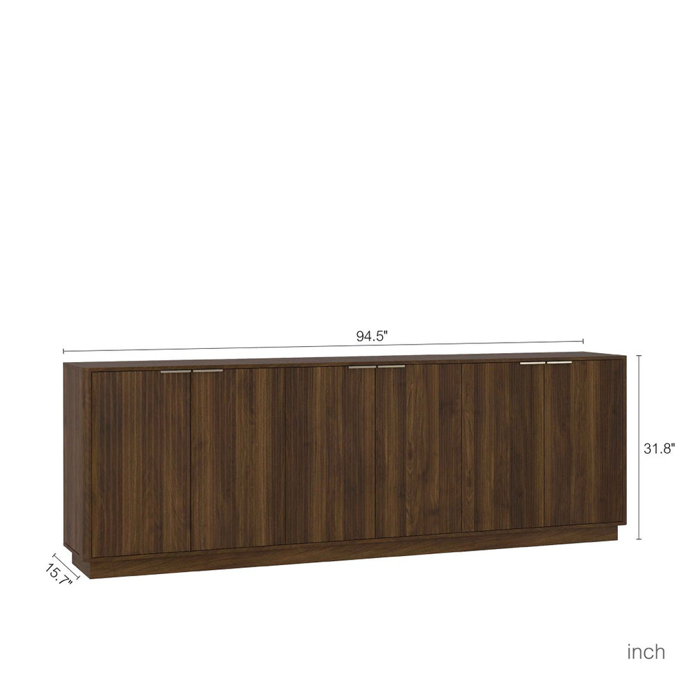 English Elm Modern Fluted Credenza with Six Compartments and Adjustable Shelving for Dining Rooms W1321S00061