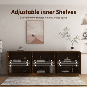English Elm Modern Fluted Credenza with Six Compartments and Adjustable Shelving for Dining Rooms W1321S00061