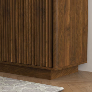 English Elm Modern Fluted Credenza with Six Compartments and Adjustable Shelving for Dining Rooms W1321S00061