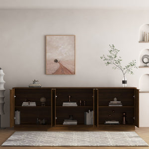 English Elm Modern Fluted Credenza with Six Compartments and Adjustable Shelving for Dining Rooms W1321S00061