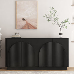 English Elm Black Fluted Matte Sideboard with Adjustable Interior Shelving for Dining or Living Rooms W1321S00062