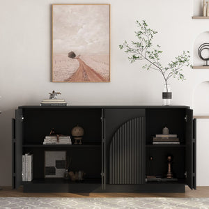 English Elm Black Fluted Matte Sideboard with Adjustable Interior Shelving for Dining or Living Rooms W1321S00062
