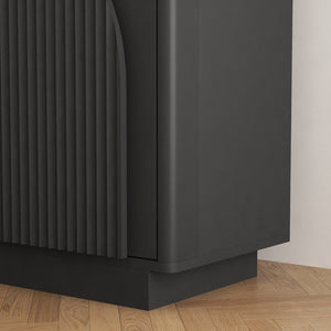 English Elm Black Fluted Matte Sideboard with Adjustable Interior Shelving for Dining or Living Rooms W1321S00062