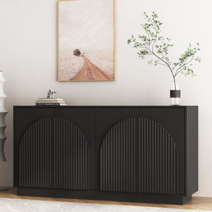 English Elm Black Fluted Matte Sideboard with Adjustable Interior Shelving for Dining or Living Rooms W1321S00062
