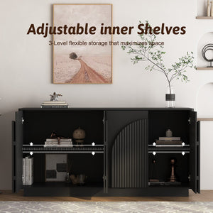 English Elm Black Fluted Matte Sideboard with Adjustable Interior Shelving for Dining or Living Rooms W1321S00062
