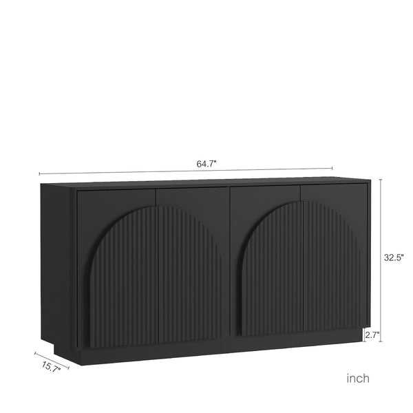 English Elm Black Fluted Matte Sideboard with Adjustable Interior Shelving for Dining or Living Rooms W1321S00062