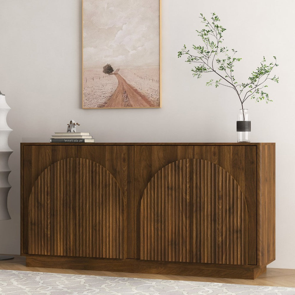 English Elm Modern Fluted Sideboard with Adjustable Interior Shelves Art Deco Dining Storage Cabinet W1321S00063
