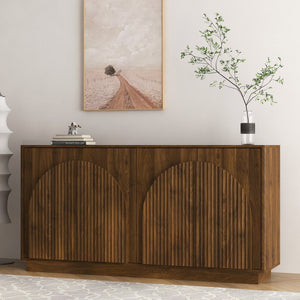English Elm Modern Fluted Sideboard with Adjustable Interior Shelves Art Deco Dining Storage Cabinet W1321S00063